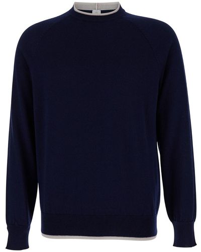 Eleventy Crewneck Sweater With Ribbed Trim - Blue