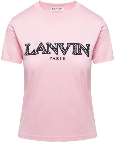 Lanvin Crew Neck T-shirt With Printed Logo On The Chest In Cotton Woman - Pink