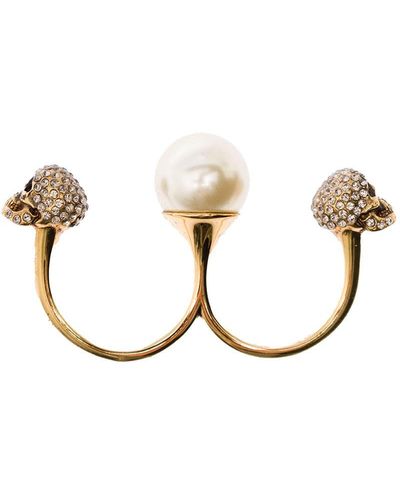 Alexander McQueen Anello doppio pearl skull - Giallo