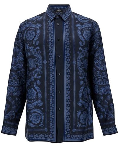 Versace Camicia Barroco Con Stampa - Blu