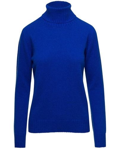 Grifoni E Turtleneck Jumper With Ribbed Trim In Cashmere - Blue