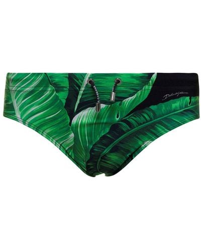 Dolce & Gabbana Banana Leaf Print Swim Trunks - Green