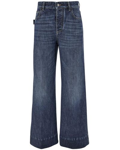 Bottega Veneta Wide Jeans With Leather Logo Patch - Blue