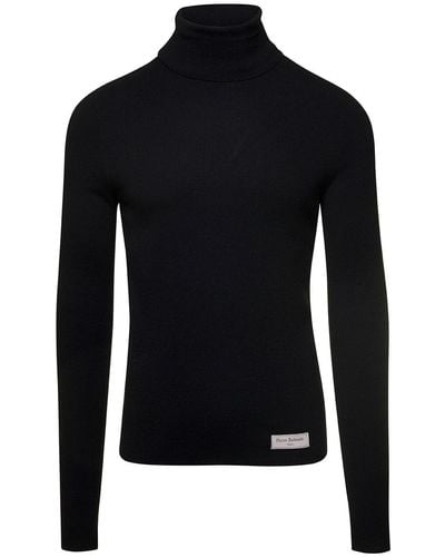 Balmain Pb Wool Turtleneck Sweater - Black