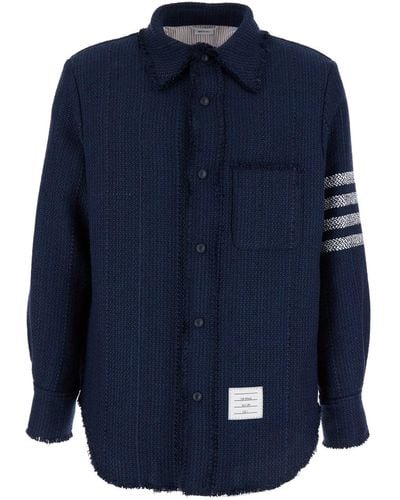 Thom Browne Snap Front Shirt Jacket W/Fray Edge - Blue