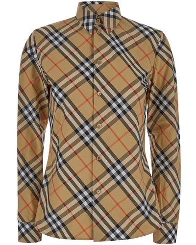 Burberry Shirt With All-Over Check Motif - Grey