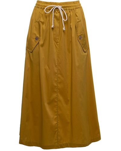 Semicouture Woman's Mustard-colored Cotton Abbey Midi Skirt With Logo - Yellow