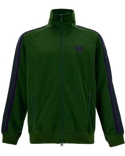 Needles Green High-neck Sweatshirt With Logo Embroidery In Tech Fabric