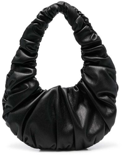 Nanushka 'anja' Black Baguette Mini Bag With Hobo Handle In Ruched Vegan Leather