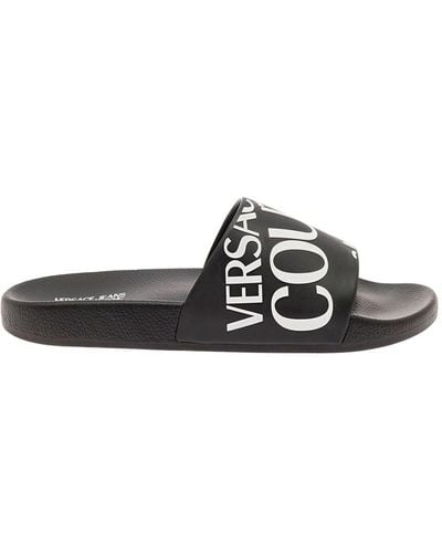 Versace Slippers With Contrast Logo Man - Black