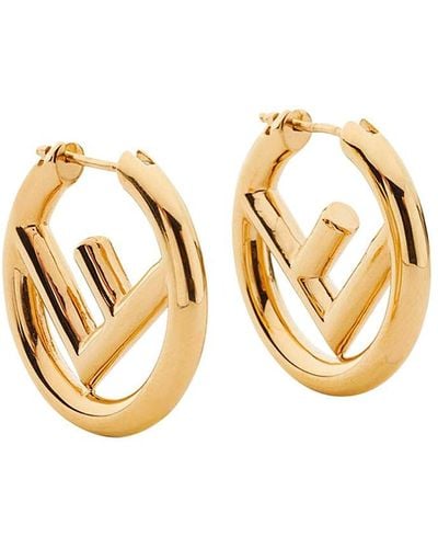 Fendi 'f Is ' Gold-colored Hoop Earrings With Logo In Bronze Metal - Metallic