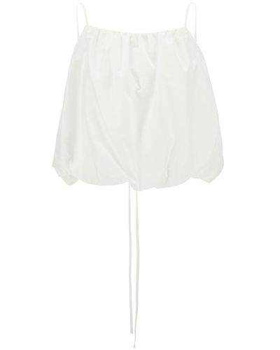 Low Classic Cropped Top With Drawstring - White
