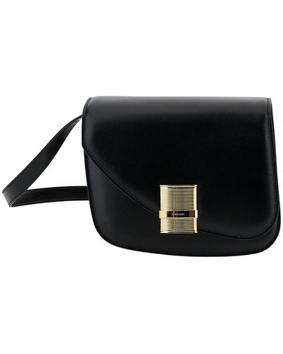 Ferragamo 'Fiamma S' Shoulder Bag With Logo Detail And Oblique F - Black