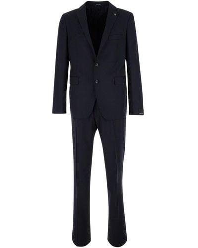 Tagliatore Single-Breasted Suit With Logo Pin - Blue