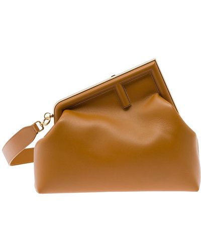 Fendi 'medium First Logo' Handbag With Shoulder Strap In Leather - Brown