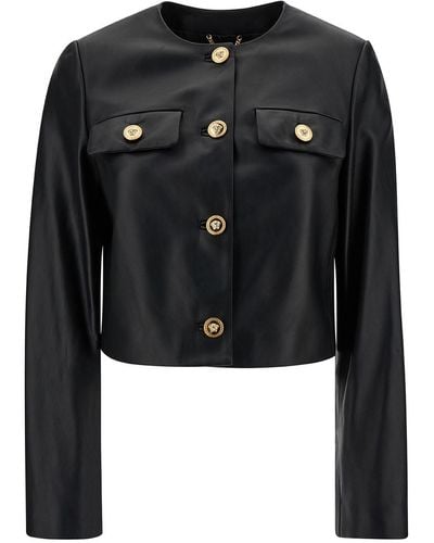 Versace Cropped Jacket With Medusa Bottons - Black