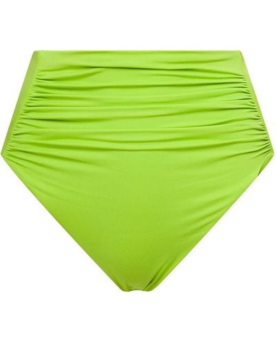 Self-Portrait High-waist Gathered Bikini Bottoms - Green