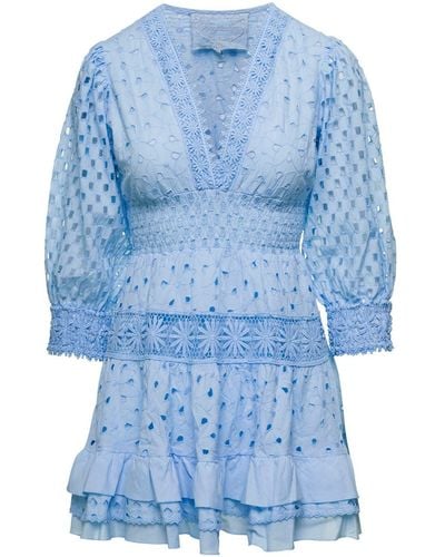 Temptation Positano Mini Light Dress With V-Neckline And Embroide - Blue