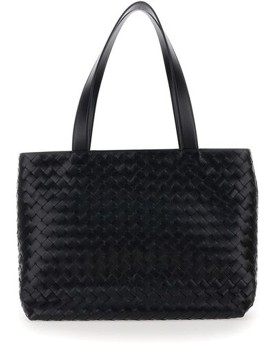 Bottega Veneta 'Small Intrecciato' Tote Bag With Zip Closure In - Black