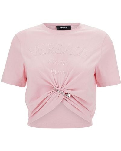 Versace Light T-Shirt With Medusa Pin Detail - Pink