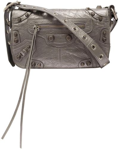 Balenciaga 'le Cagole' Gray Shoulder Bag With Logo And Studs In Leather Man