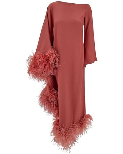 ‎Taller Marmo Dress With Tonal Feather Trim - Red