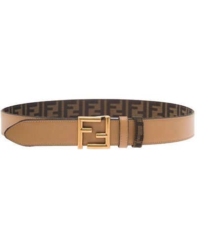Fendi And And Brown Ff Reversible Belt With Logo Buckle In Leather Woman - White