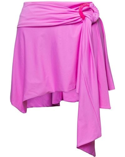 The Attico Asymmetric Miniskirt With Ruched Detailing In Technical Fabric Woman - Pink