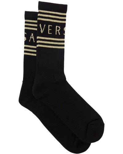 Versace Black Socks With Logo In Cotton