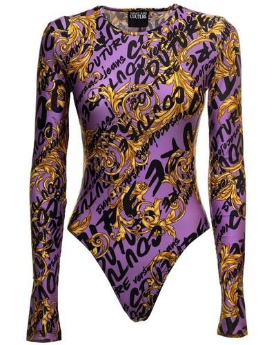 Versace Woman's Lilac Fabric Body With Logo Brush Print - Blue