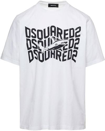 DSquared² T-Shirt Con Stampa Squali E Logo - Bianco