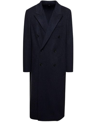 Fendi Cappotto lungo doppiopetto con bottoni tono su tono in camelhair grigio - Blu