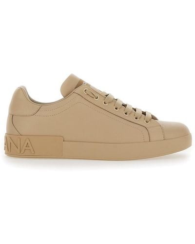 Dolce & Gabbana 'Portofino New' Low-Top Trainers With Contrasting Logo - Natural