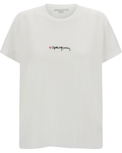 Stella McCartney T-Shirt Girocollo Con Logo Ricamato Sul Fronte - Bianco