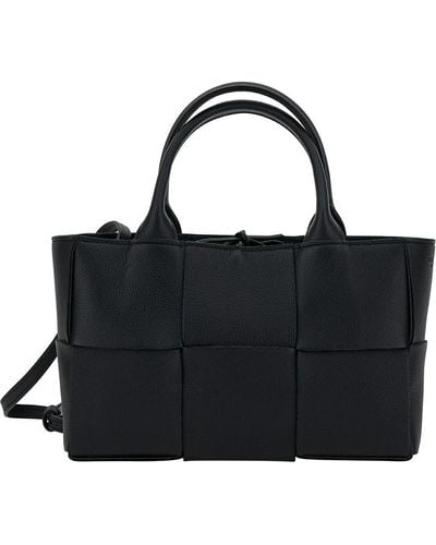Bottega Veneta 'Mini Arco' Handbag With Intreccio Motif - Black