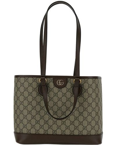 Gucci 'ophidia' Mini Ed Ebano Tote Bag With Double G In gg Supreme Canvas - Green