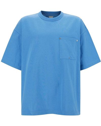 Bottega Veneta Light Crewneck T-Shirt With Patch Pocket - Blue