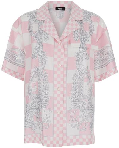 Versace Shirt With Baroque Chessboard Print - Pink