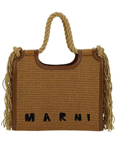 Marni 'summer' Beige Tote Bag With Cord Handles And Logo Detail In Rafia Woman - Brown