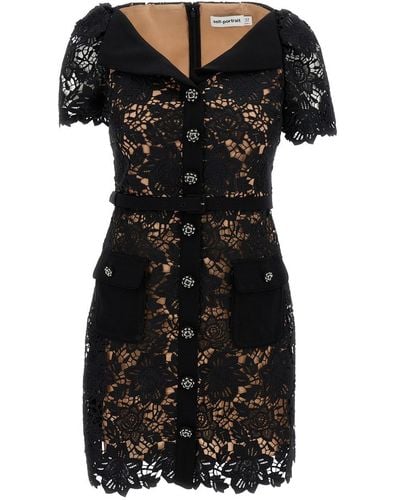 Self-Portrait Mini Belted Dress With Jewel Buttons - Black