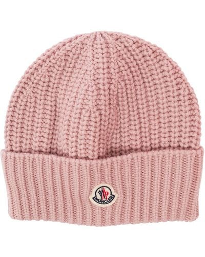 Moncler Logo-patch Ribbed-knit Beanie - Pink