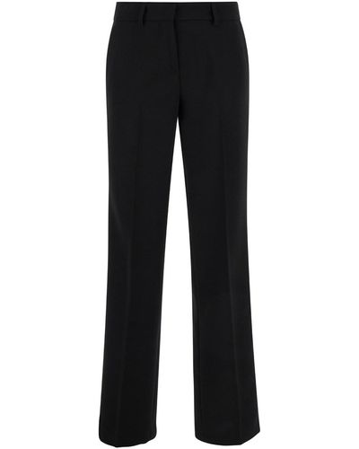 Plain Straight Trousers With Belt Loops - Black