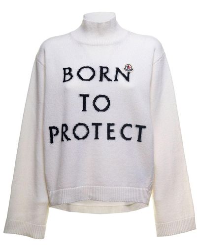Moncler Maglione "born to protect" in lana - Bianco