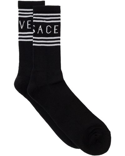 Versace Cotton Socks With Logo - Black