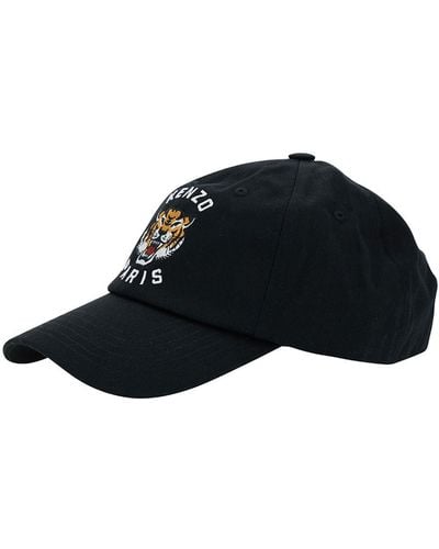 KENZO Black Baseball Cap With Tiger And Logo Embroidery In Cotton - Blue