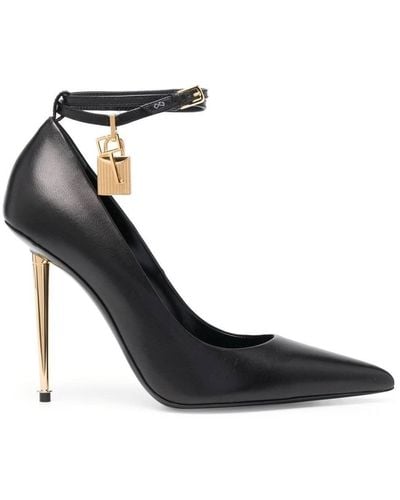 Tom Ford Padlock Pointed-toe Leather Courts - Black