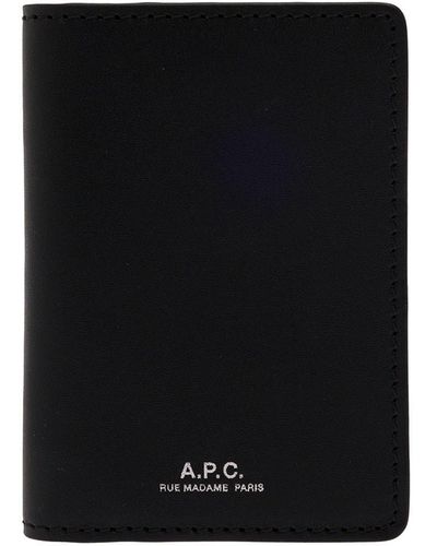 A.P.C. 'stefan' Black Card-holder With Embossed Logo In Leather Man