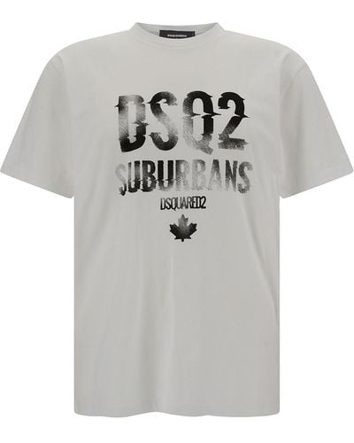 DSquared² T-Shirt Girocollo Con Stampa Logo A Contrasto - Grigio