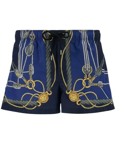 Versace 'Nautical' Smiwsuit Trunks With Barocco Motif - Blue