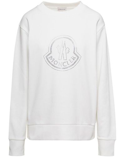 Moncler Crewneck Sweatshirt With Tonal Logo - White